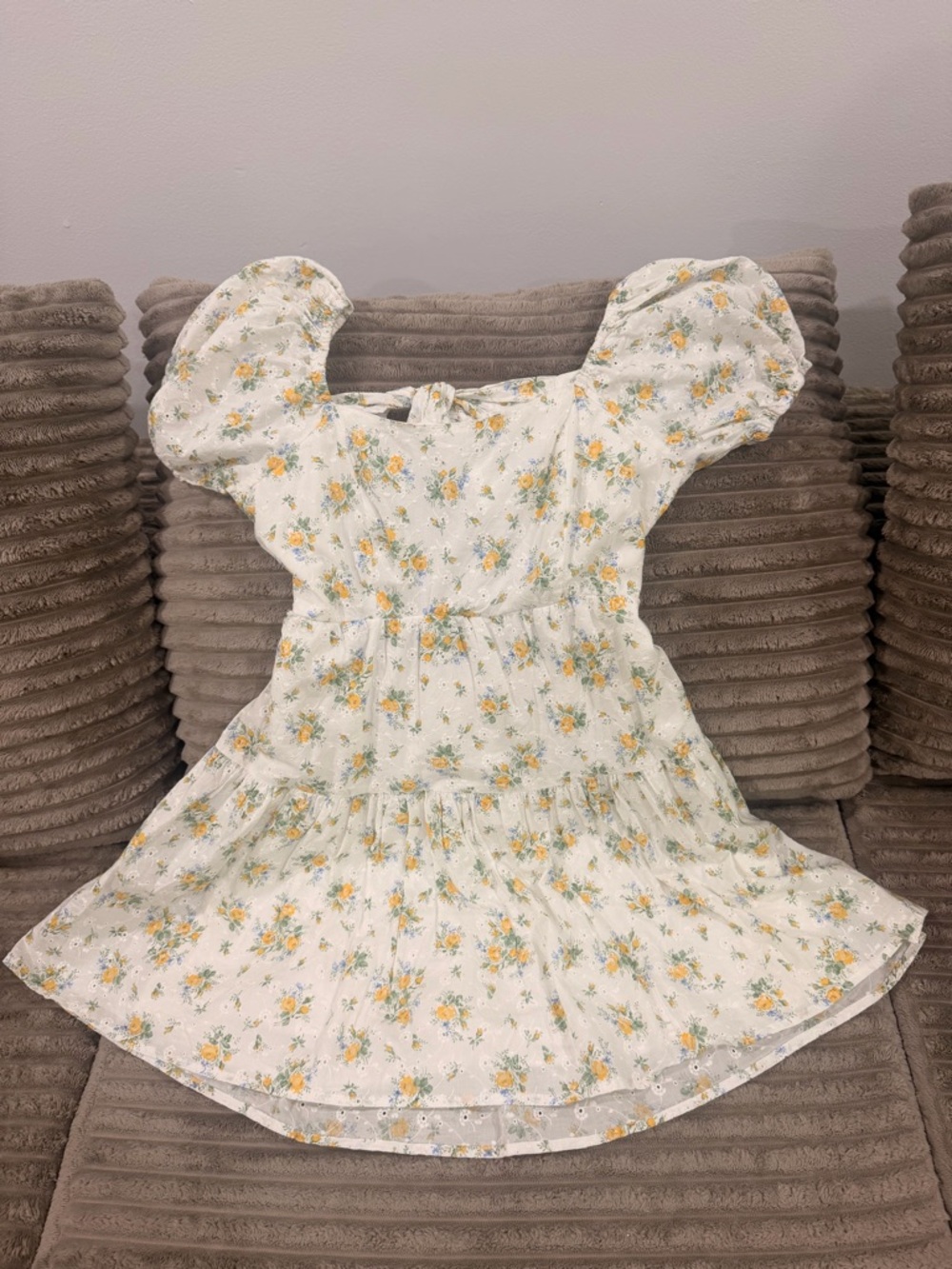 Girls White Floral Puff Sleeve Sundress